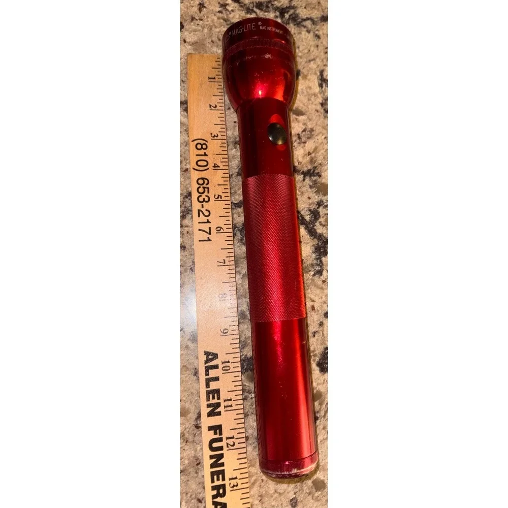 Vintage Maglite D Cell Flashlight Red Anodized Made in USA 12.5 inch WORKS